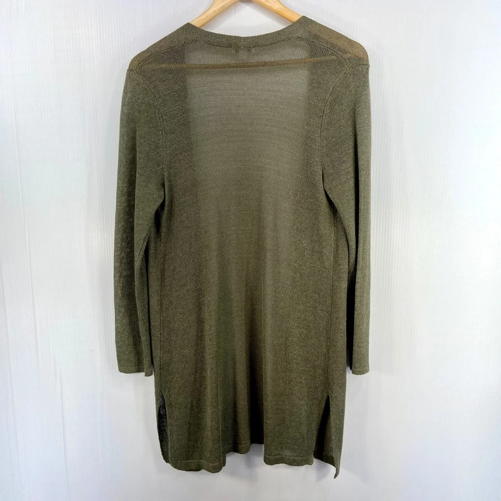 J Jill Moss Green Linen Blend Long Open Cardigan Sweater Womens Small‎ Petite